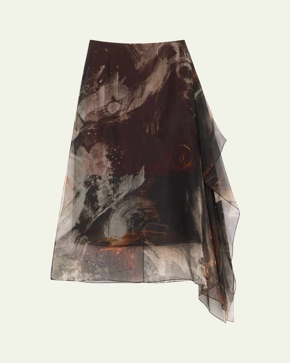 Brushstroke Print Silk Organza Skirt